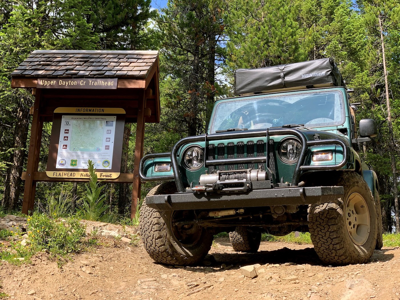 An Off-highway vehicle at a designatedmotorized trailhead.